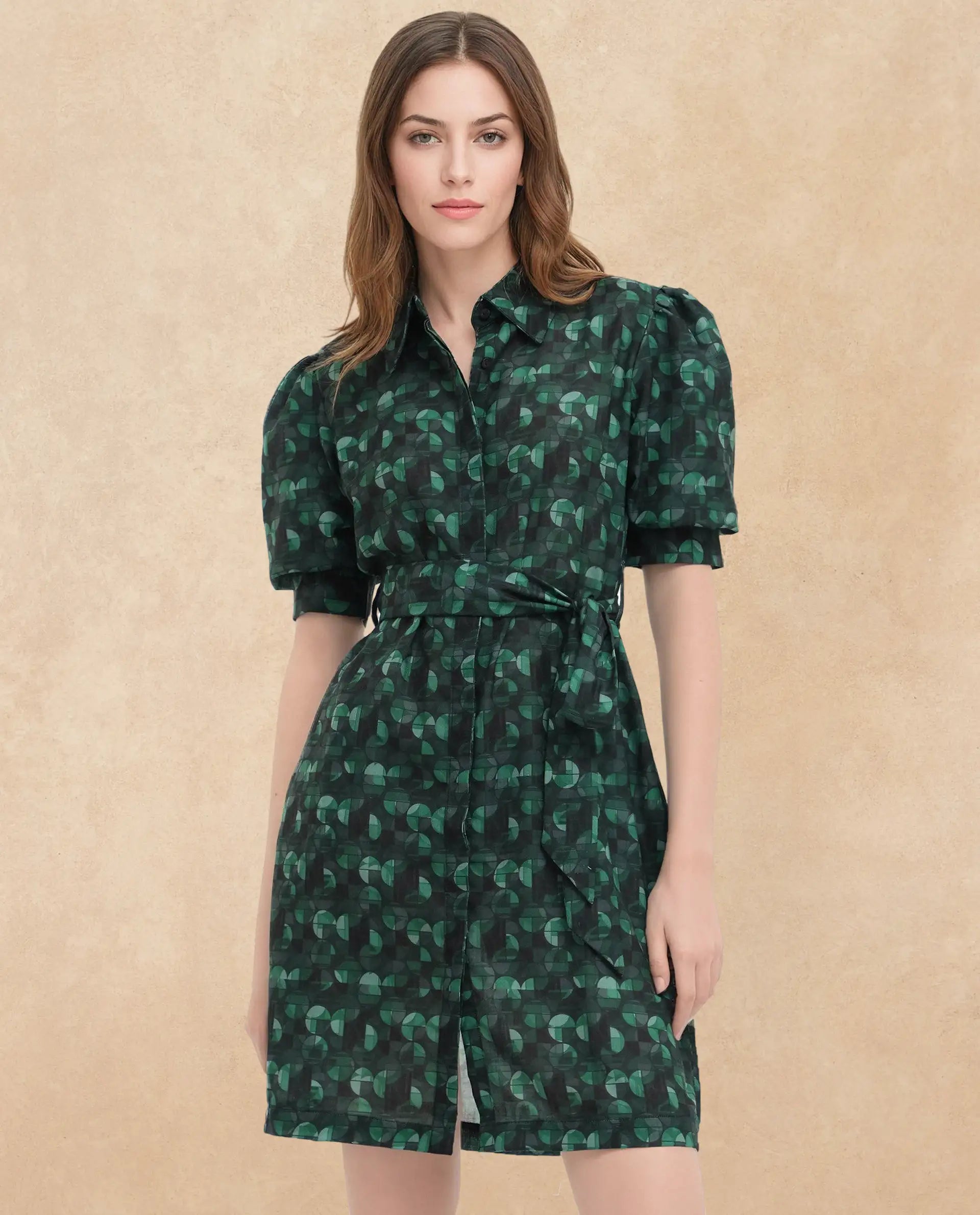 Women's Green Casual Half Sleeves Dress