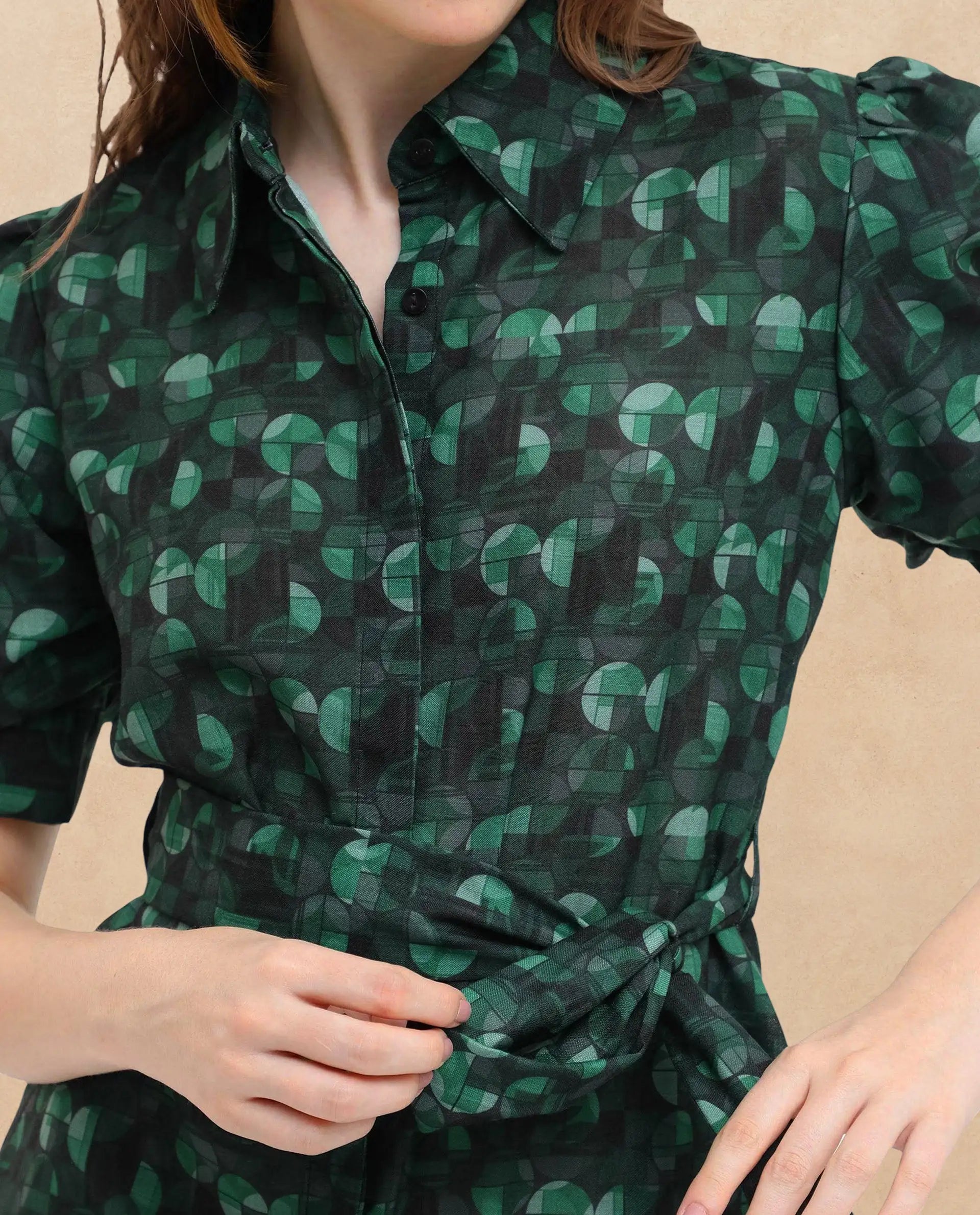 Women's Green Casual Half Sleeves Dress