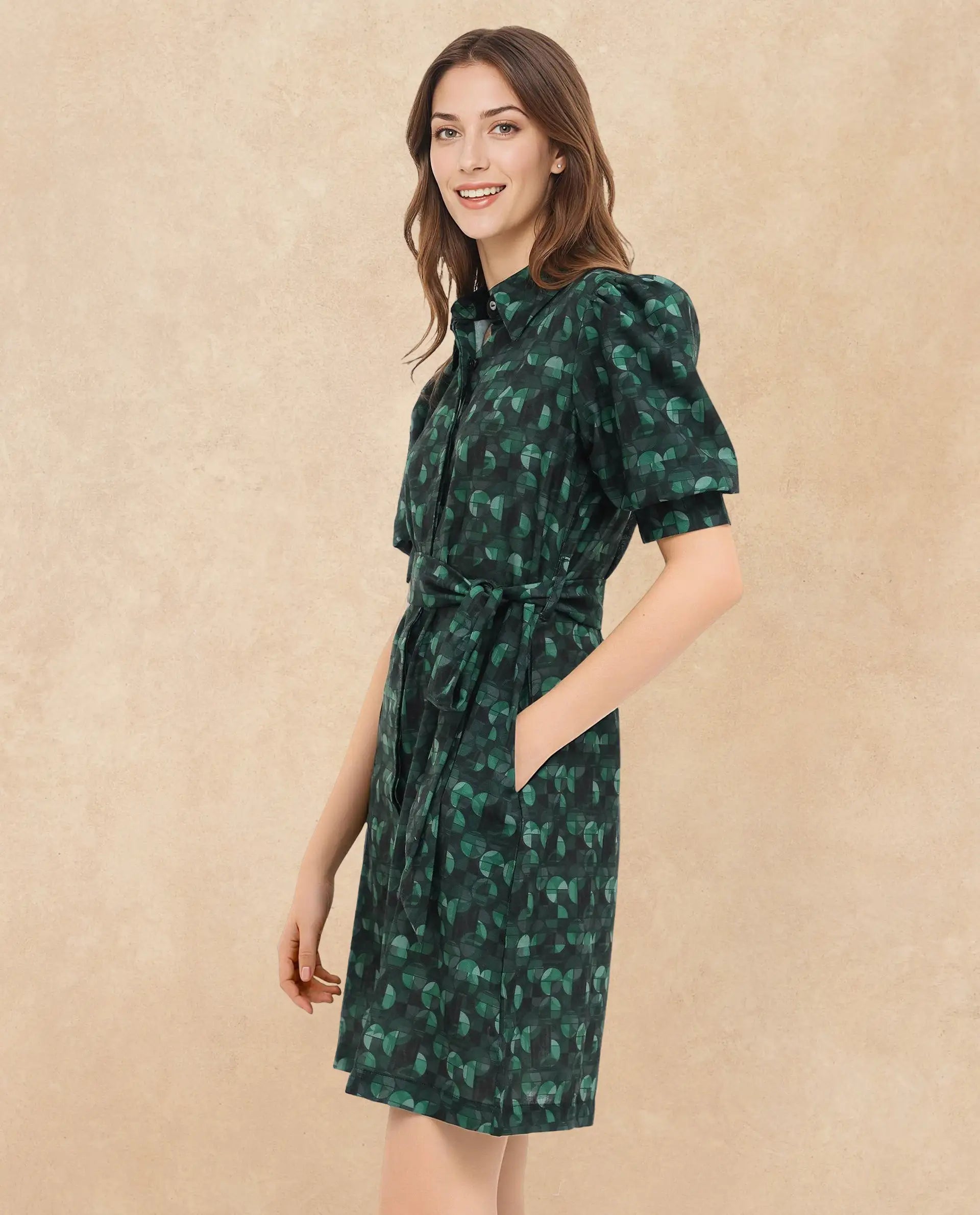 Women's Green Casual Half Sleeves Dress