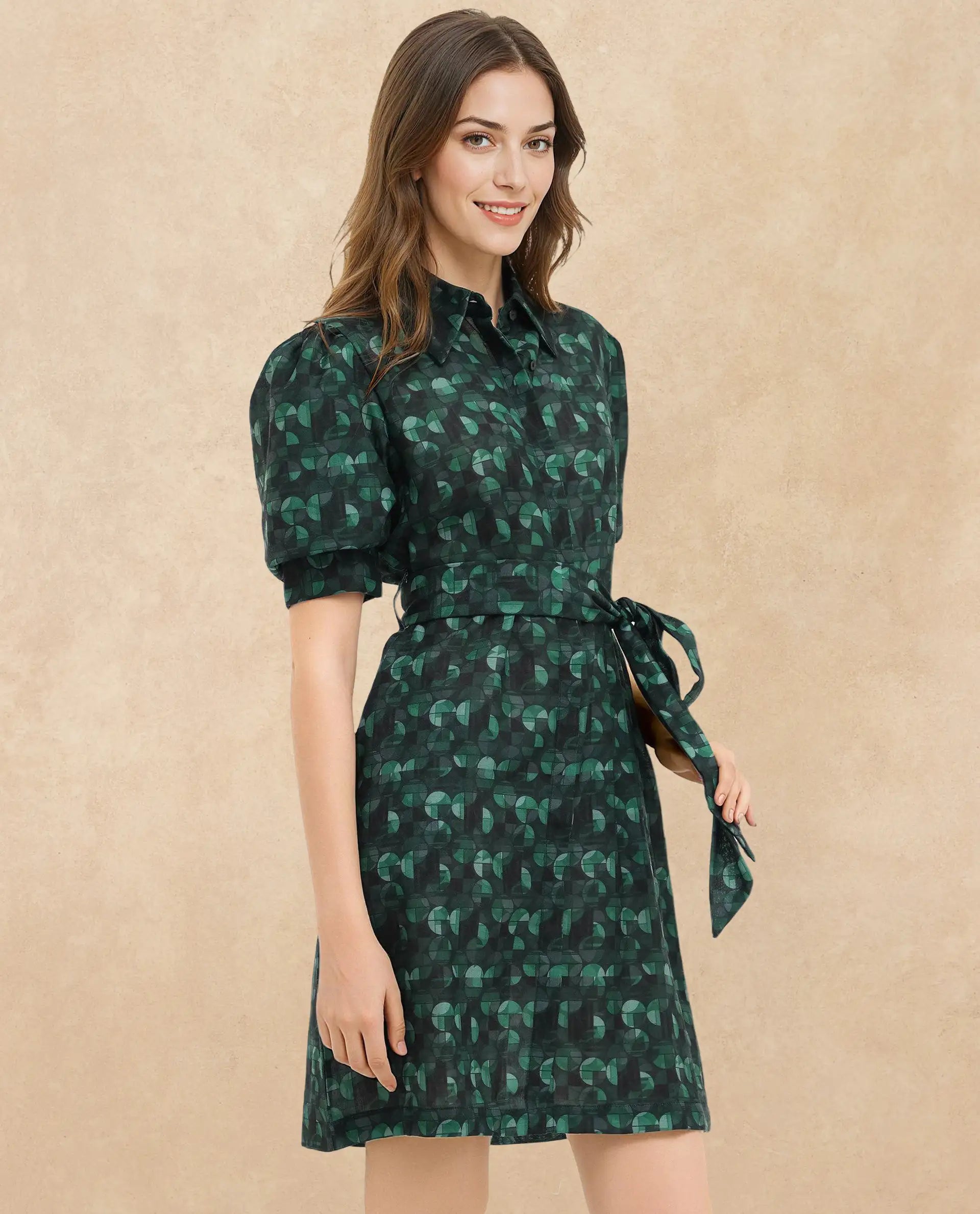 Women's Green Casual Half Sleeves Dress