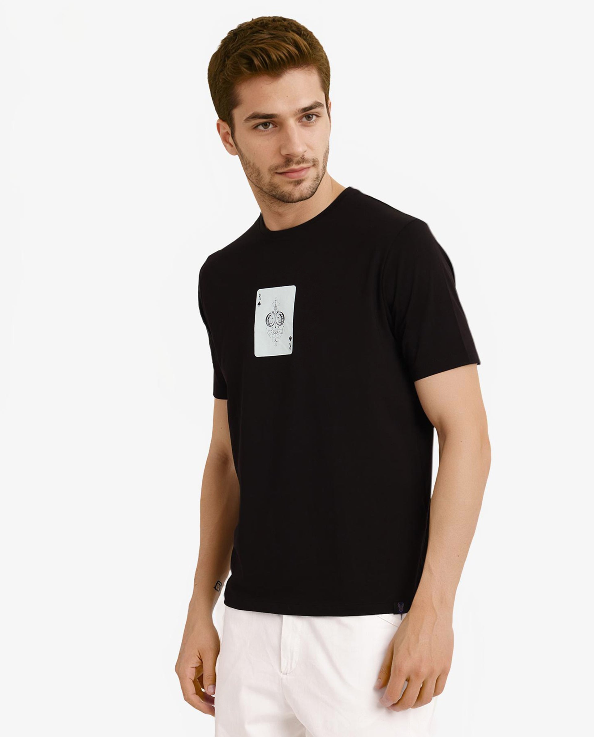 Men's Black Casual Regular Fit Printed Half Sleeves Tshirt
