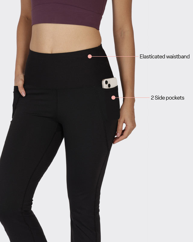 Women's Black Solid Sports High Rise Pant