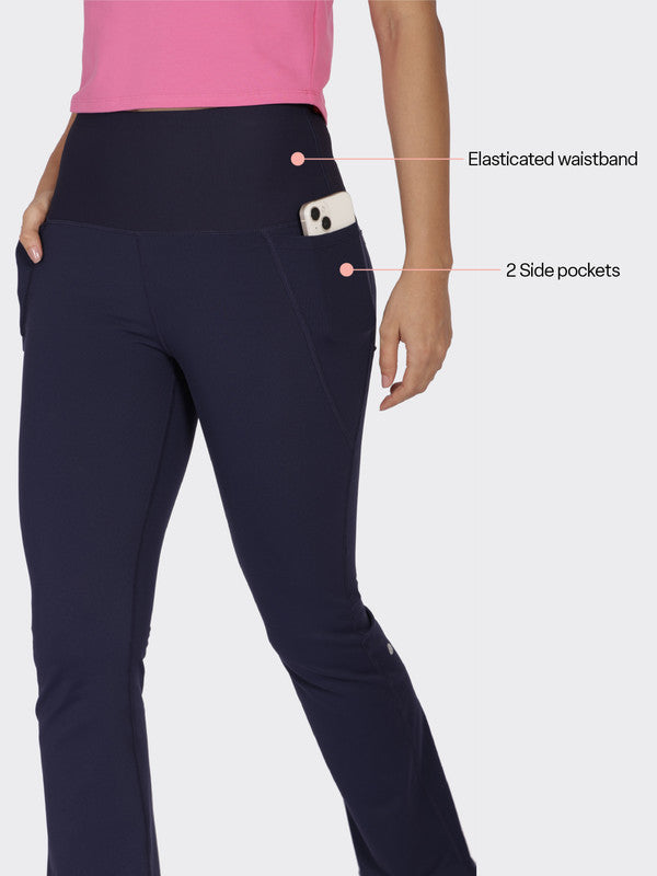 Women's Blue Solid Sports High Rise Pant