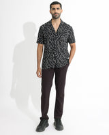Men's Black Casual Regular Fit Printed Half Sleeves Shirt