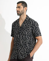 Men's Black Casual Regular Fit Printed Half Sleeves Shirt