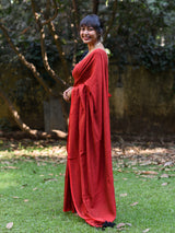 Women's Red Cotton Blend Saree