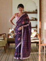 Women's Purple Pure Cotton Saree