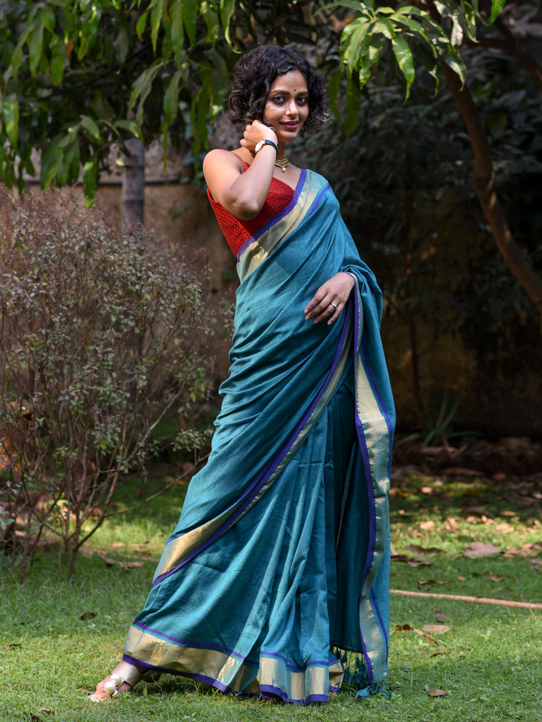 Women's Blue Pure Cotton Saree
