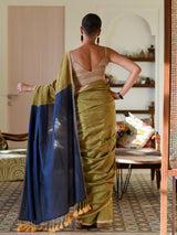 Women's Green Cotton Blend Saree