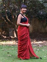 Women's Red Cotton Blend Saree