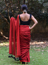 Women's Red Cotton Blend Saree