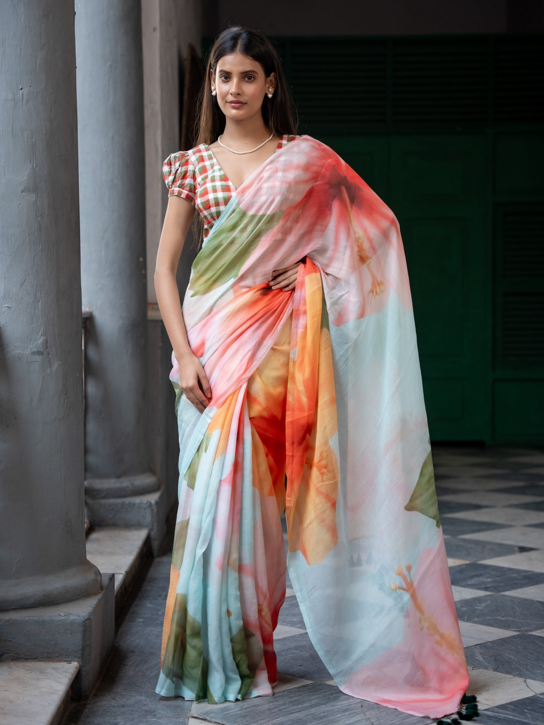 Women's Multicolor Mul Cotton Saree