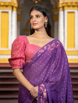 Women's Purple Cotton Viscose Saree
