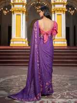 Women's Purple Cotton Viscose Saree