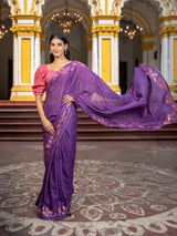 Women's Purple Cotton Viscose Saree