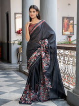 Women's Black Cotton Viscose Saree