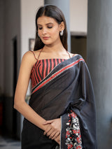 Women's Black Cotton Viscose Saree