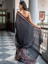 Women's Black Cotton Viscose Saree