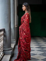 Women's Red Cotton Viscose Saree