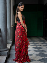 Women's Red Cotton Viscose Saree