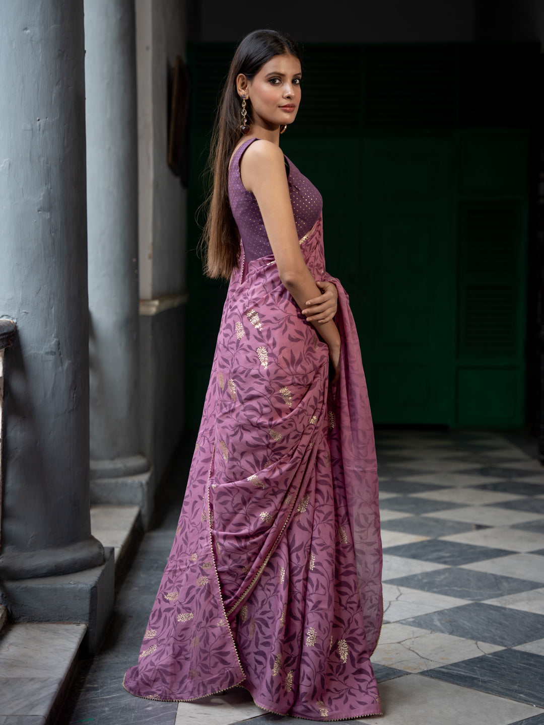 Women's Purple Cotton Viscose Saree