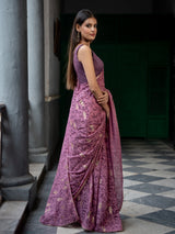 Women's Purple Cotton Viscose Saree