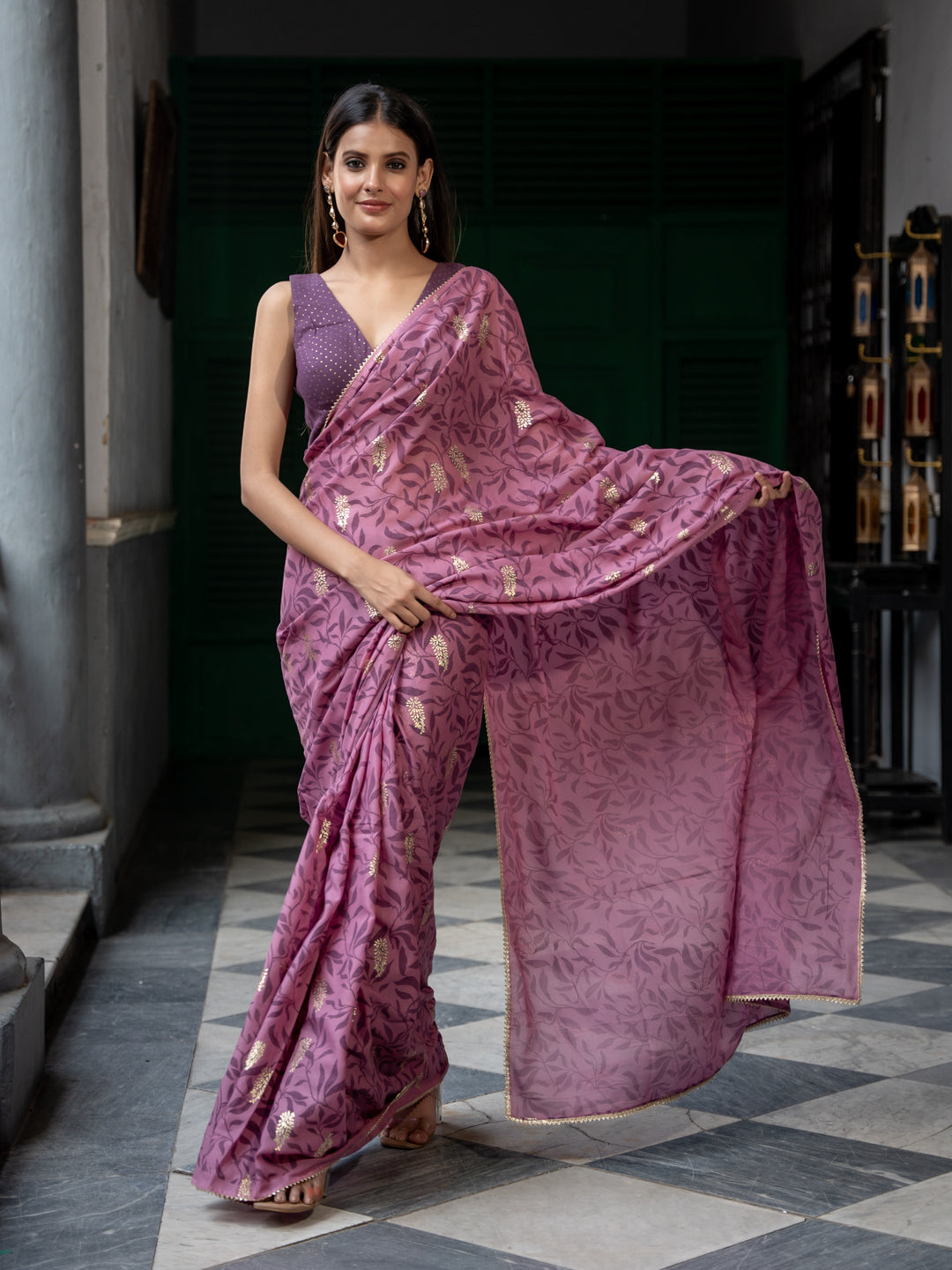 Women's Purple Cotton Viscose Saree