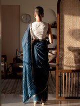 Women's Blue Cotton Blend Saree