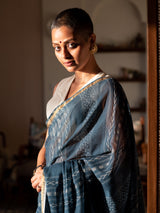 Women's Blue Cotton Blend Saree