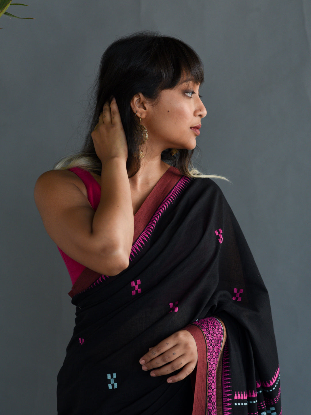 Women's Black Cotton Saree