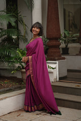 Women's Purple Cotton Blend Saree
