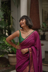 Women's Purple Cotton Blend Saree