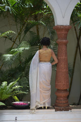 Women's White Pure Cotton Saree