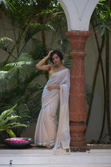 Women's White Pure Cotton Saree