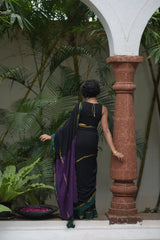 Women's Black Cotton Blend Saree