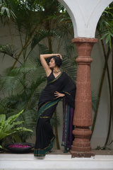 Women's Black Cotton Blend Saree