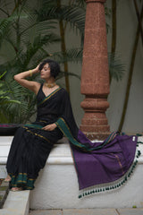 Women's Black Cotton Blend Saree