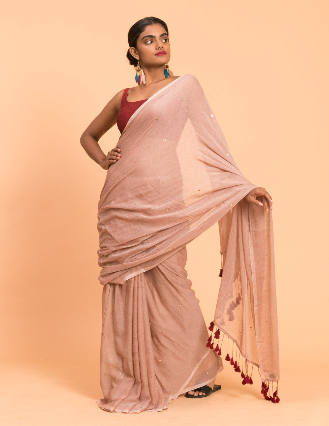 Women's Brown Mul Cotton Saree