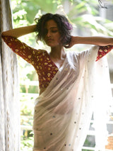 Women's White Cotton Blend Saree
