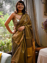 Women's Yellow Linen Saree