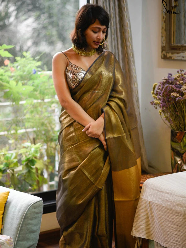 Women's Yellow Linen Saree