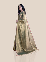 Women's Green Cotton Blend Saree