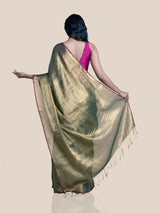 Women's Green Cotton Blend Saree