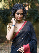 Women's Black and Red Border Casual Cotton Saree