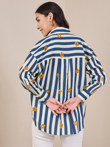 Women's Navy Blue Casual Printed Regular Fit Full Sleeves Shirt