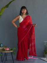 Women's Red Cotton Saree