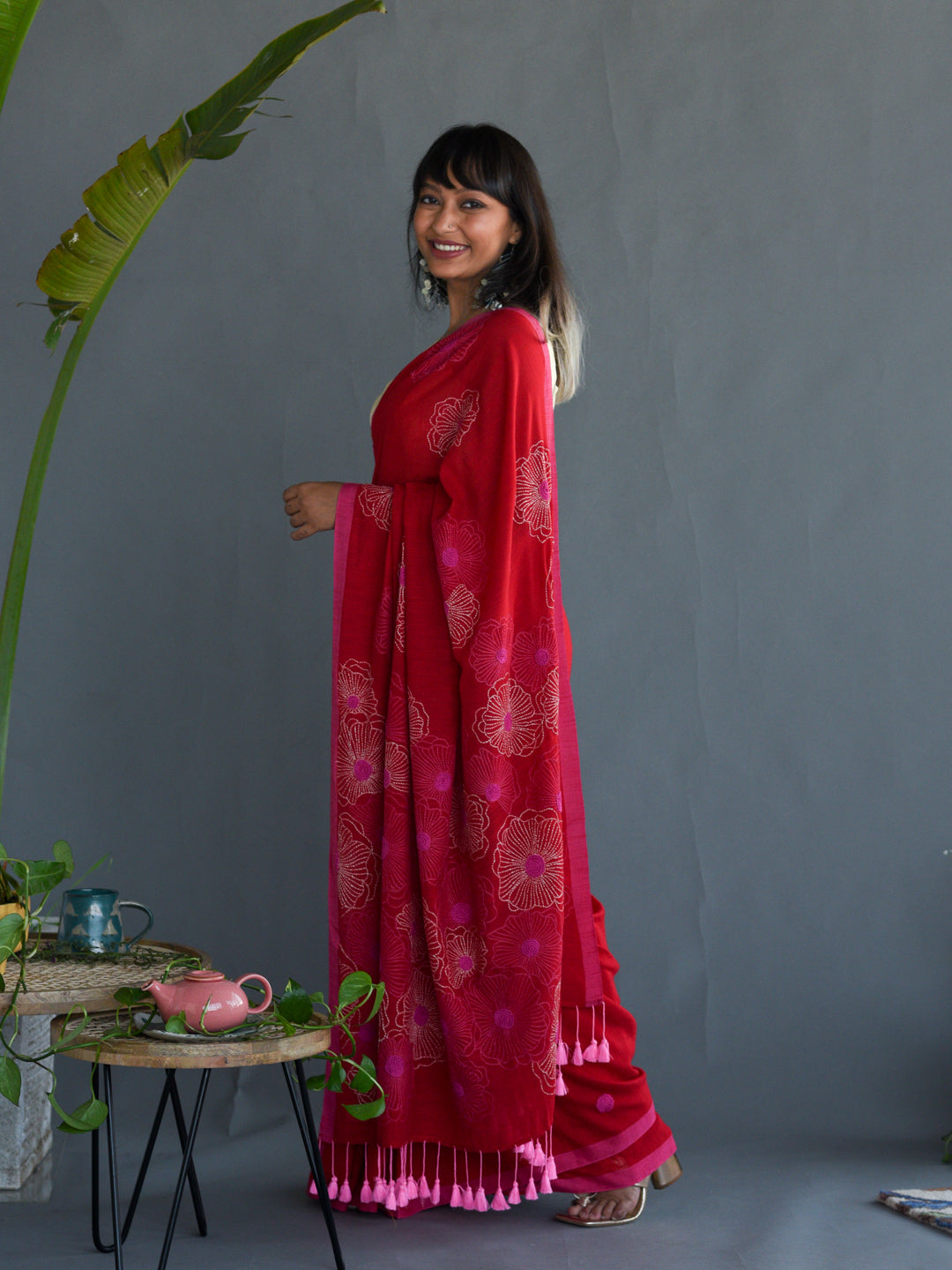 Women's Red Cotton Saree