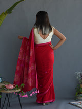 Women's Red Cotton Saree