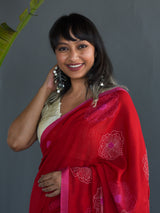 Women's Red Cotton Saree