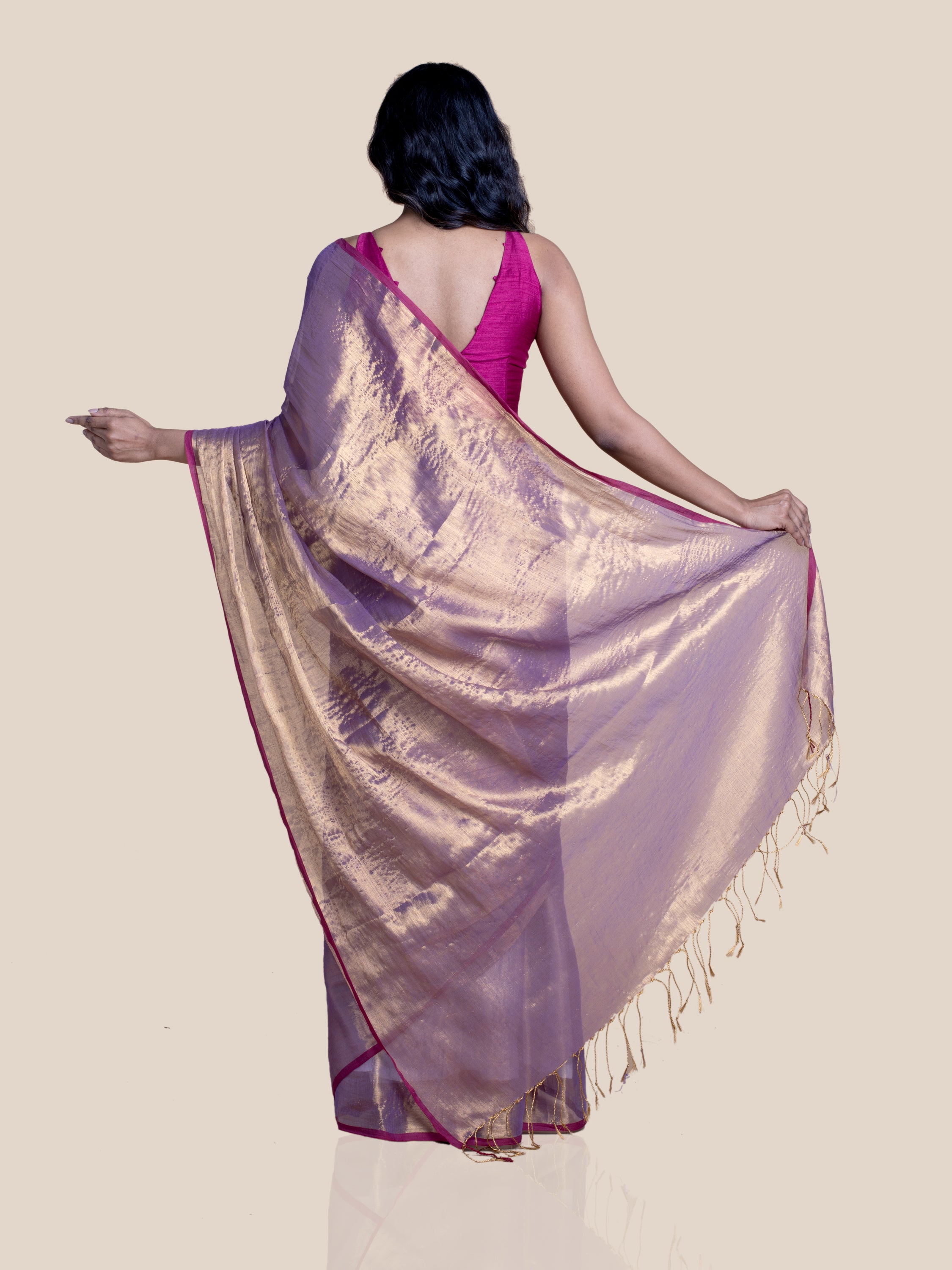 Women's Purple Cotton Blend Saree